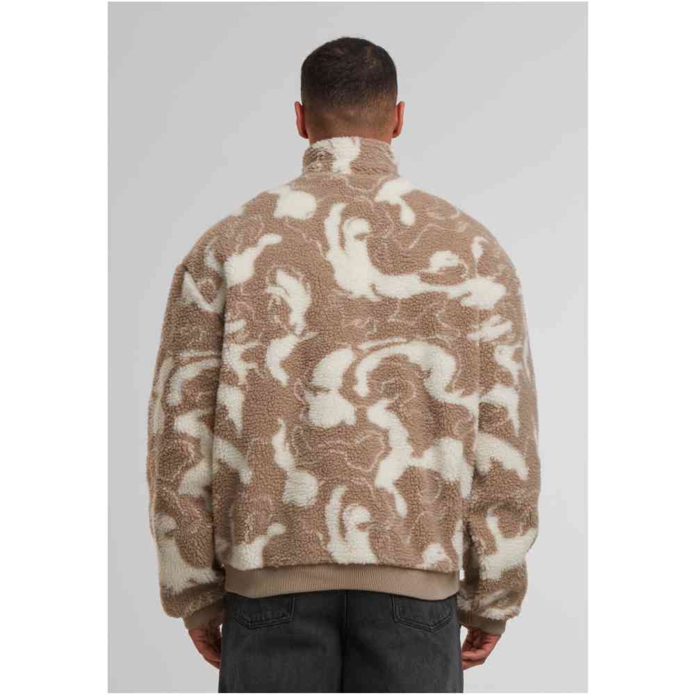 Urban Classics - Oversized Pattern Teddy Troyer Sweatshirt - Beige